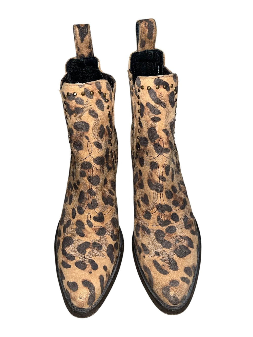 Cavender’s Leopard Print Western Ankle Boots - Tan & Dark Brown Suede Size 9B - Picture 6 of 12